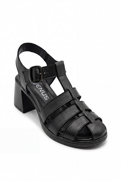 Venüs Kadın Hakiki Deri Siyah Ucu Kapalı Sandalet vs9