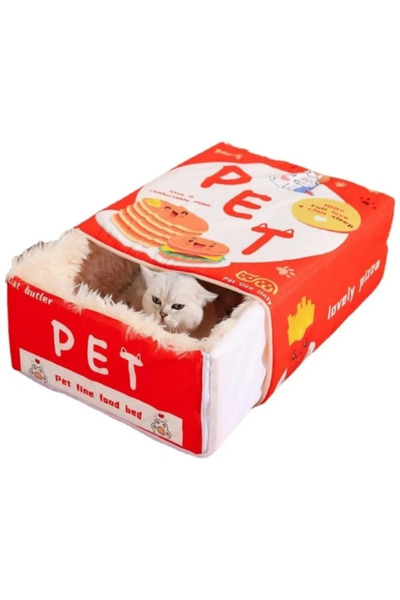 SMANIA Pat de pluș pentru pisici FluffyBox™ în formă de cutie (roșu)