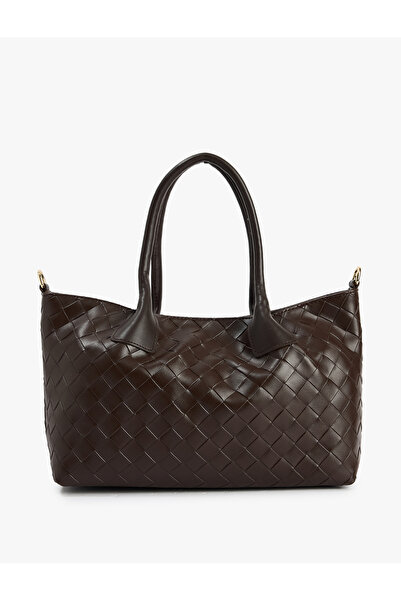 Koton Knitted Patterned Straps with Zipper Faux Leather Shoulder Bag