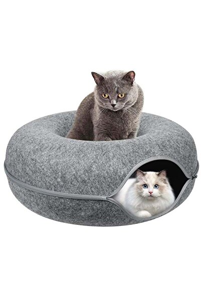 Arabest سرير نفق للقطط، مخبأ للقطط، نفق دائري قابل للطي للقطط، لباد دائري قاب...