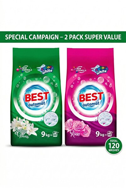 ECOBEST Detergent pudră - Pachet economic Flori de primăvară 9KG + Trandafir 9KG