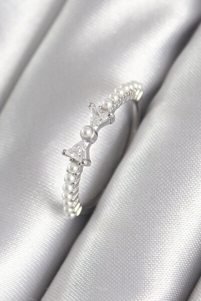 shopwave النحاس الفضة اللون الزركون حجر الشريط نموذج اللؤلؤ التفاصيل خاتم المرأة