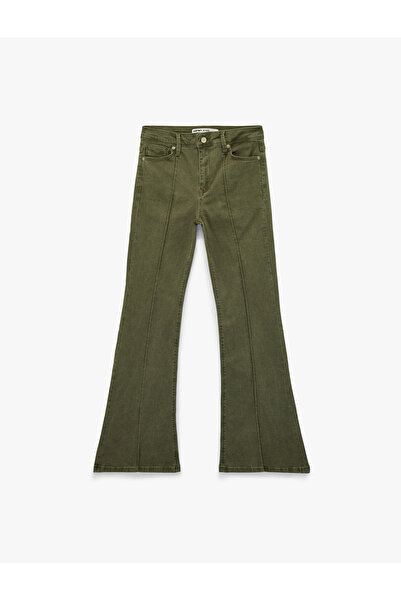 Koton Ribbed Pocketed Buttoned Spanish Flare Denim Trousers - Flare Jeans