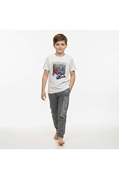levanapajamas Boys' Spider-Man Casual Pajamas - White and Gray Cotton Set