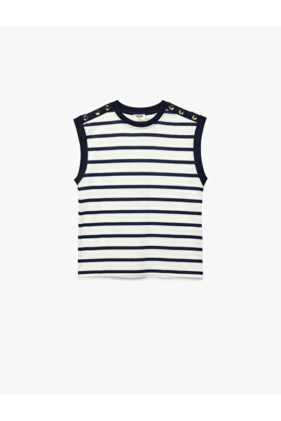 Koton Памучна аксесоарна блуза без ръкави с ленти на врата и копчета