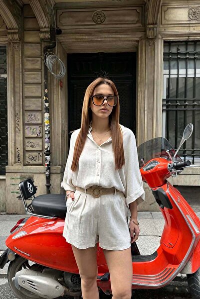 MyLoore Γυναικείο Πέτρινο Σετ Λινό Πουκάμισο και Σορτς MLB150