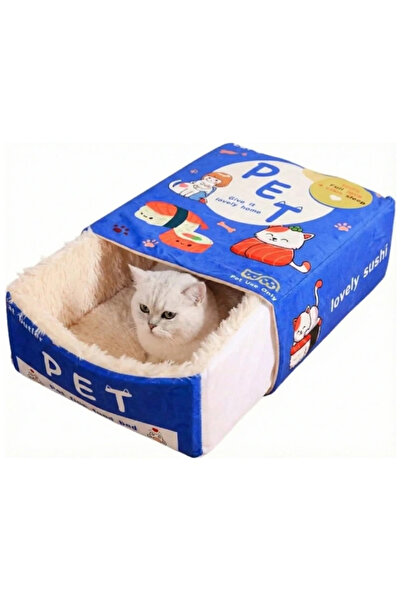 SMANIA Pat de pluș pentru pisici FluffyBox™ în formă de cutie (albastru)