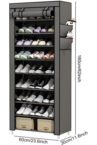 SKY TOUCH 9-Tier Shoe Rack Canvas Shoe Storage Cabinet for Living Room, Hallway with Dustproof Cover