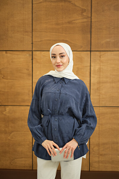 LOCCO Women's Geometric Pattern Jacquard Shirt Blue