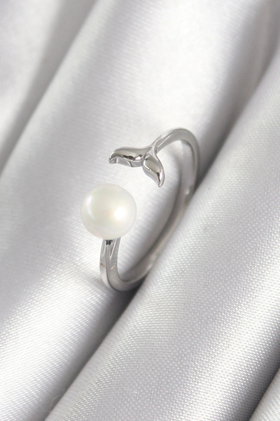 shopwave Brass Silver Color Ball Pearl Figure Fish Tail Model Women's Ring
