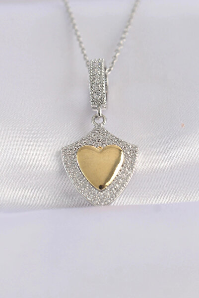 shopwave 316L سلسلة فولاذية فضية اللون تصميم حجر الزركون قلادة قلب ذهبية اللون