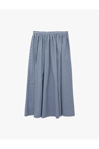 Koton Regular Fit Cotton Lu Poplin Plaid Long Skirt