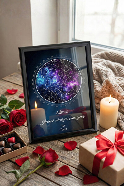 Pura Morena Kişiye Özel Yıldız Haritası Cam Tablo Galaksi Nebula Kişiselleşti...