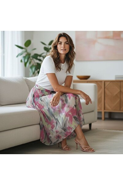 GÖMLEK GALERİSİ Patterned Elastic Waist Chiffon Woven Digital Print Women's S...