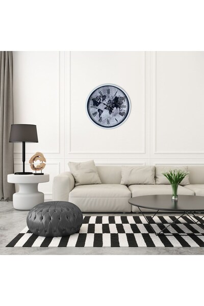 teknoparkx ساعة حائط بتصميم خريطة العالم باللون الأبيض مقاس 36 سم