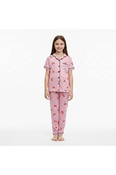 levanapajamas بيجاما بناتي كلاسيكية بنقشة الكرز - قطعتين باللون الوردي