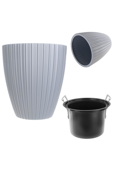 KADAX Ghiveci de flori 30 cm, capac cu insert, ghiveci de flori, plastic gri