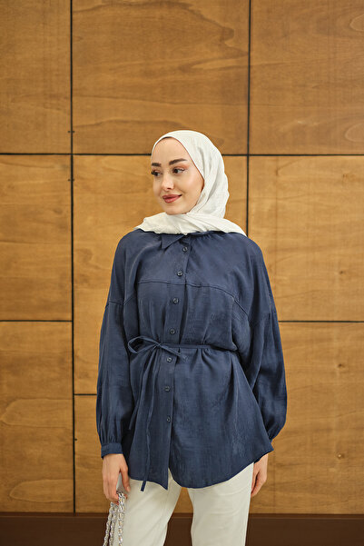 LOCCO Women's Fuzzy Pattern Jacquard Shirt Blue