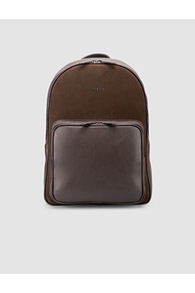 Cabani Brown Genuine Leather Men's Backpack (Front Pocketed , with Zipper)
