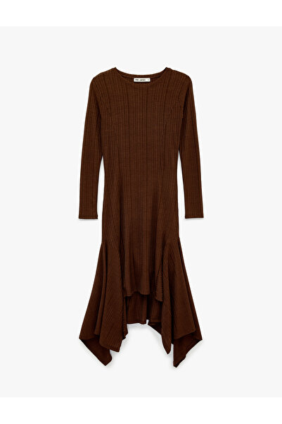 Koton Comfortable Fit Long Sleeve Crew Neck Asymmetrical Cut Long Dress