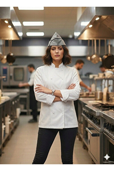 Asteks Unisex Gri Biyeli Servis Kepi - Restoran ve Kafe Aşçı Garson Şapkası(STD)
