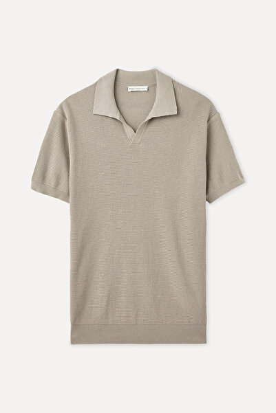 Mudo Textured Polo Collar Short Sleeve Knit Sweater