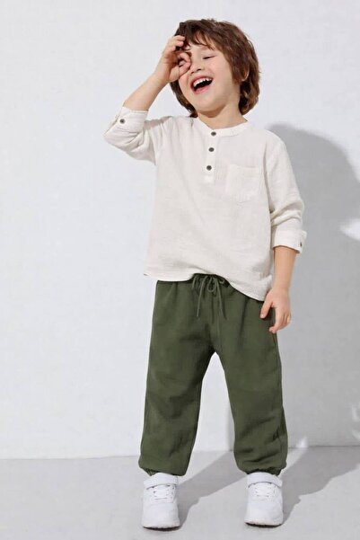ARBİ kids Boy's Muslin Fabric Pants with Elastic Waistband, Stylish Holiday O...
