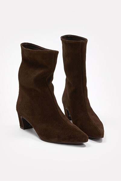 NILUFARR Dante Kahve Süet Hakiki Deri Topuklu Bot