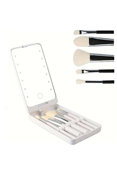 Arabest مرآة مكياج محمولة بإضاءة LED مع 5 فرش، طقم مرآة سفر قابلة لإعادة الشح...