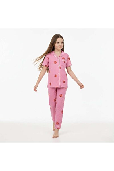 levanapajamas Girls' classic strawberry print pajamas - soft pink set