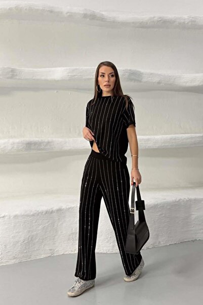 MyLoore Γυναικείο Σετ Δύο Τεμαχίων με Λεπτομέρεια από Μαύρη Πέτρα και Ύφασμα ...