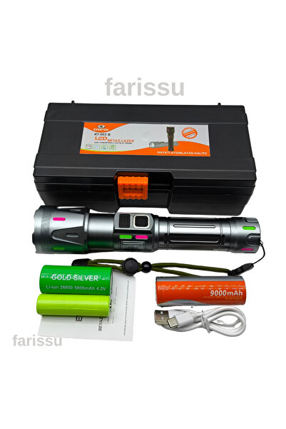farissu RT-063 B Beyaz Lazer Taktik El Feneri - 60W, 6000 Lümen (Full Yedek P...
