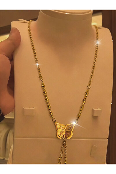 ALZAHR Gold-Plated Butterfly Y-Necklace with Tassel - Elegant Statement Jewel...