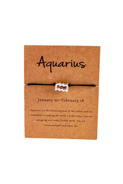 EFAYN.RO Aquarius zodiac sign bracelet, silver, handmade, black, unisex, EFAYN