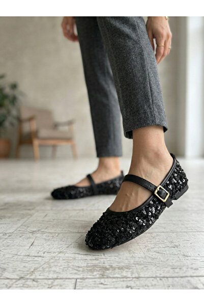 ÖRKCÜ حذاء نسائي مزين بالترتر ماري جين حذاء مسطح – حذاء كاجوال أنيق مع حزام ل...