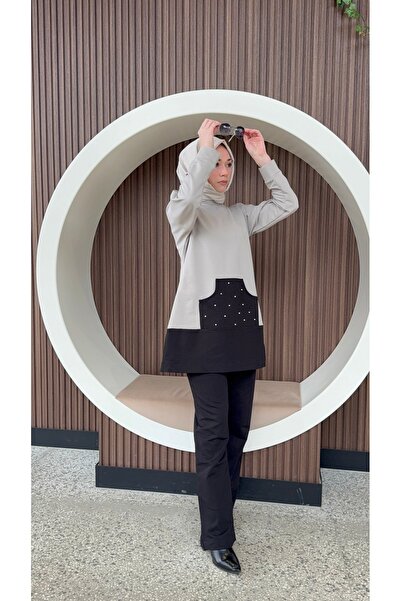 AYSUN AYDEMİR Καθημερινό Κομψό Σετ Φόρμας Διπλού Τεσσεττίρ με Τοπ και Παντελόνι