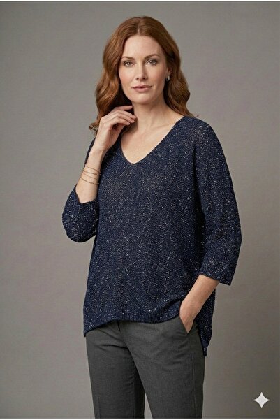 della moor Women's Navy Blue Italian Fakir Sleeve S Glittery m Modal O Oversi...