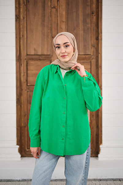 LOCCO Ženska obična Oversize kroj košulja zelena