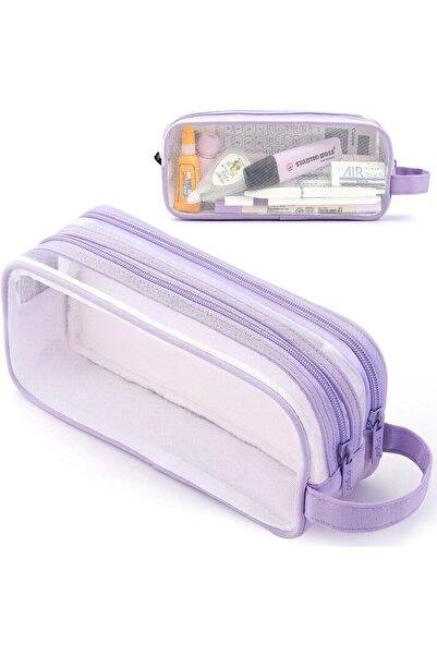 Arabest مقلمة شبكية كبيرة ذات قسمين، وحقيبة أقلام شفافة بسحاب، متعددة الاستخد...