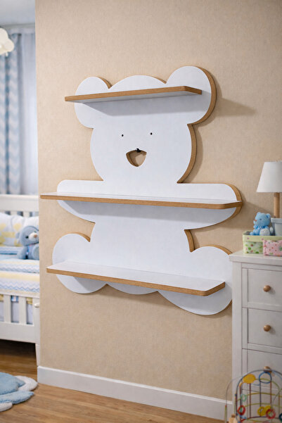 Buggi Kids Ayıcık Çocuk Odası Duvar Rafı – 3 Katlı Dekoratif Ahşap Bebek Odas...