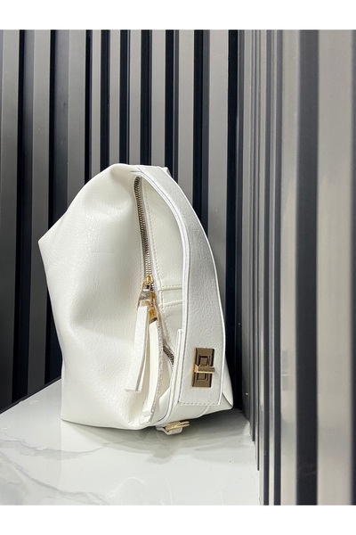 Çanta Trend White Color Women's Long Strap Dress with Gold Detail on the Hand...