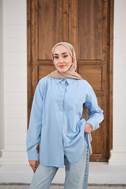 LOCCO Women's Plain Oversized Shirt Baby Blue