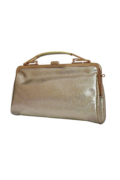 Smooth Bags Gold Leather Metal Framed Evening Dress Bag