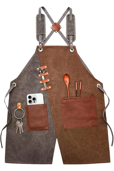 Arabest Work Aprons for Men with Large Pockets Canvas Chef Aprons Cross Back ...