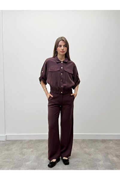 Maldia Shop Σετ Παντελόνι και Μπουφάν Elara σε χρώμα Δαμασκηνί