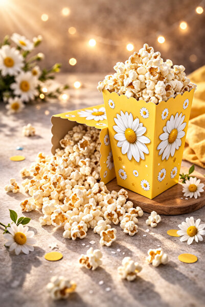 Baloncu Dede Doğum Günü, Baby Shower ve Parti İçin Papatya Desenli Popcorn (P...