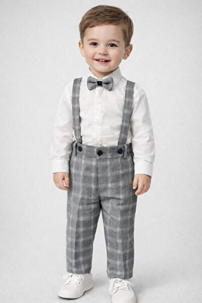 HAYTA Children's Suit Children's Salopet Suit with Shirt and Bow Tie Plaid Li...