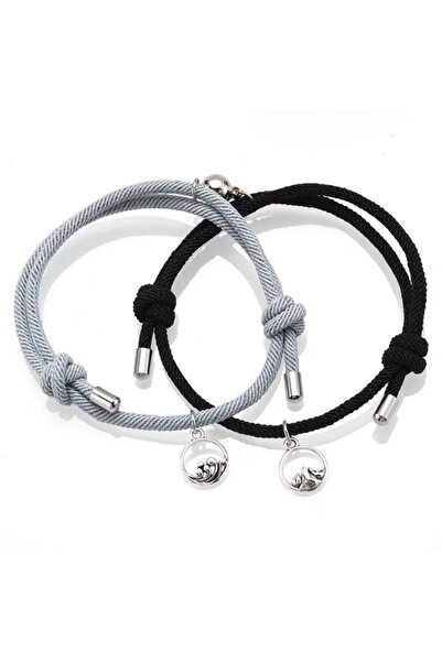 EFAYN.RO Set of couple bracelets with magnet, string type, black and gray, EF...