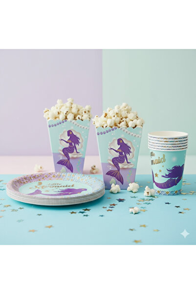 Umamiçe Mermaid Party Set – 8-Piece Corn Box + 8-Piece Plate and Cup Set