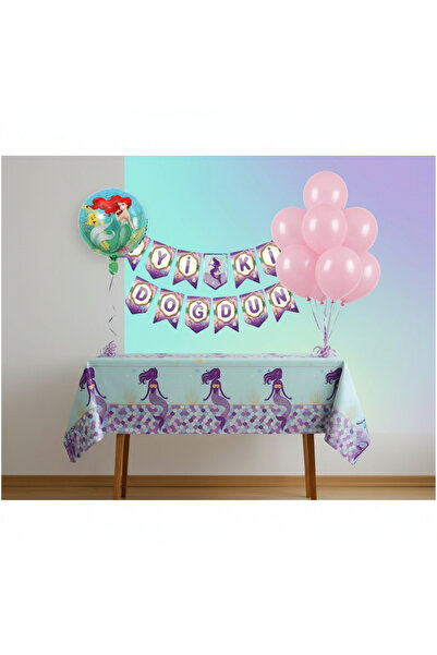 Umamiçe Mermaid Party Set – 10 Pink Balloons + Banner + Foil Balloon + Tablec...